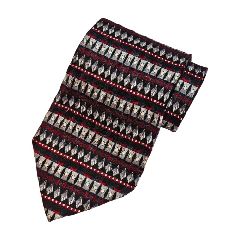 Tesoro Rosso Men Neck Tie Black Silver Multicolor Vintage 60"L x 4"W 100% Silk